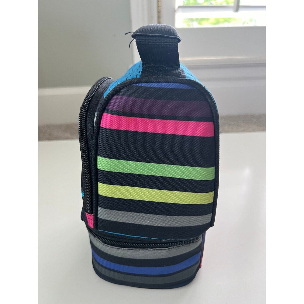 Kids Hurley Skate Black Striped 2 Pouch Insulated School Work Lunch Bag Tote - Picture 2 of 8